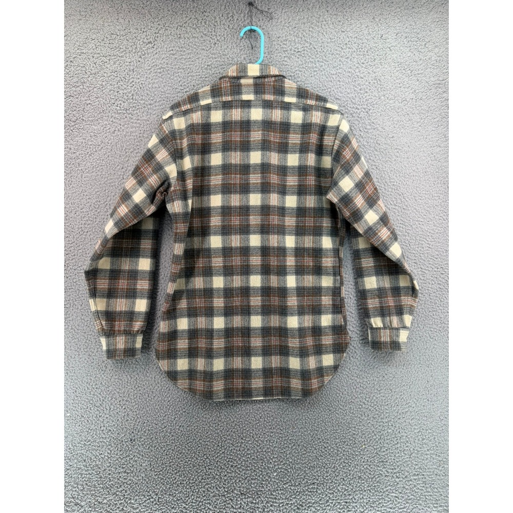 Pendleton Board Shirt Mens Medium Plaid 100% Virgin Wool Grey Cream Rust USA - Picture 3 of 16